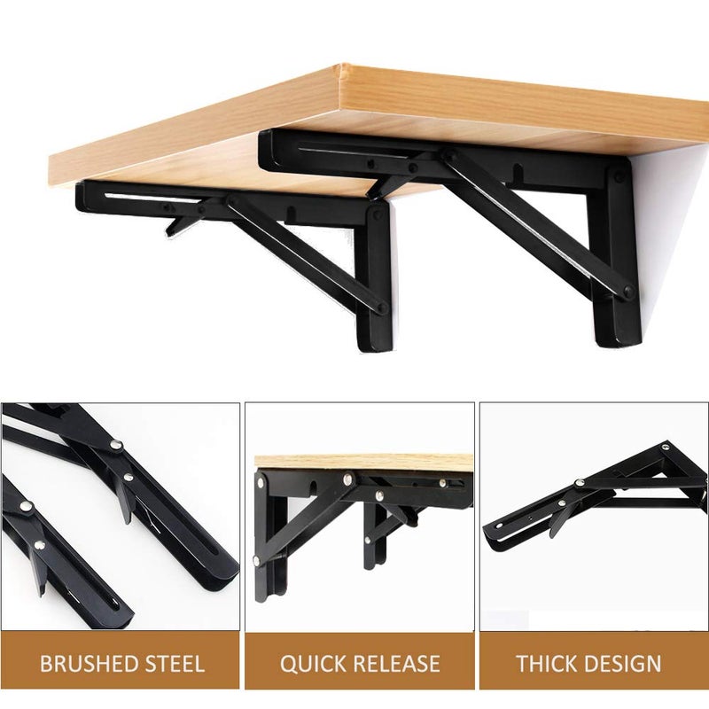 Jolitac Black Paint Folding Shelf Brackets 18â€ - Heavy Duty Metal Collapsible Shelf Bracket for Bench Table, Shelf Hinge Wall Mounted Space Saving DIY Bracket, Max Load: 450lbs (18 inch, Black) - Image 3